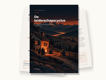 De leiderschapscyclus: de cover met daarachter de bladzijden waarop de vier fasen uitgeschreven staan