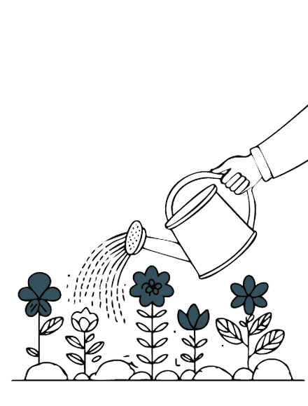 Een hand die bloemen water geeft